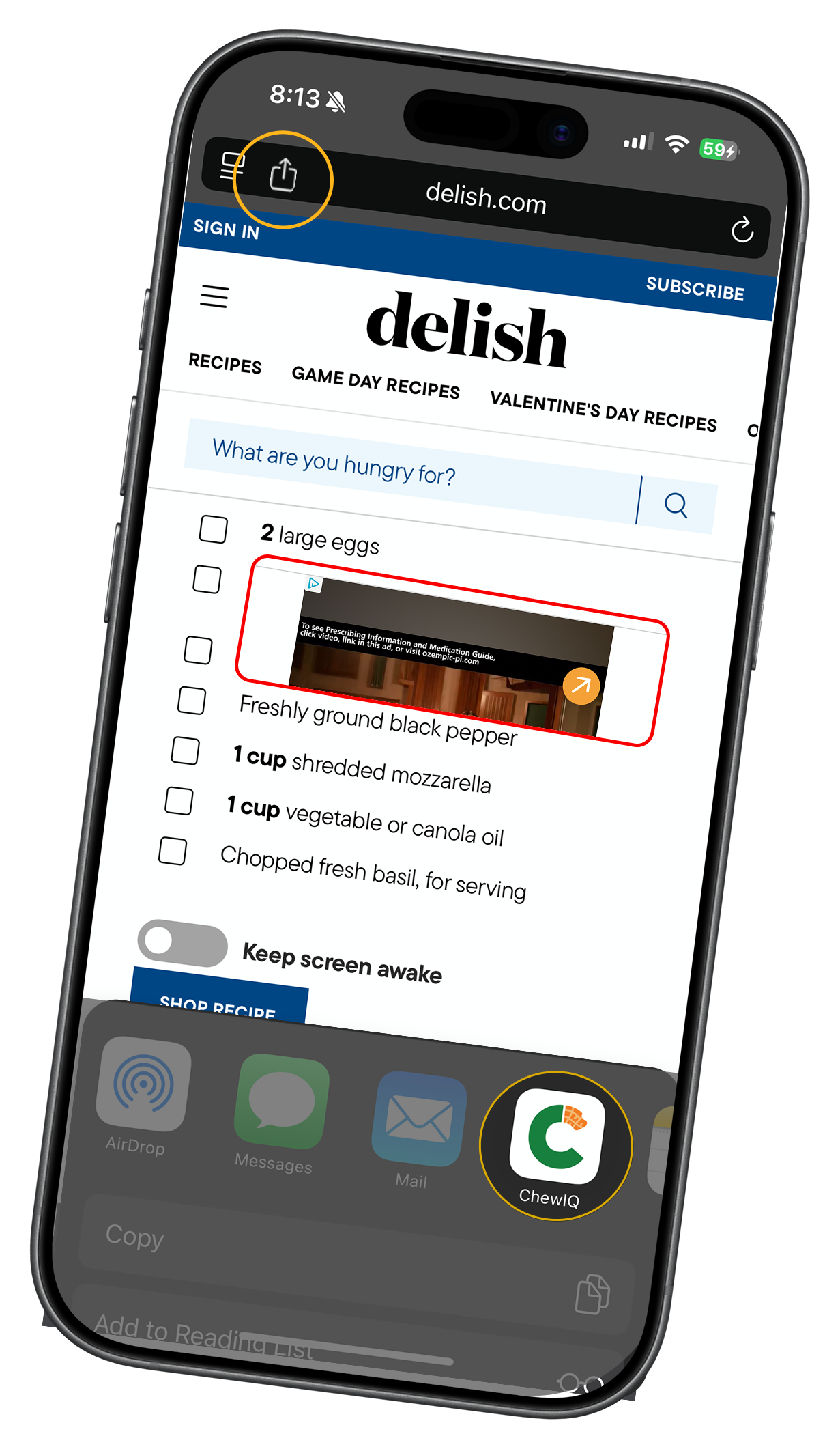 Import any recipe from the web with ChewIQ's share extension